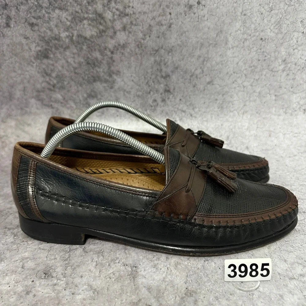 Florsheim Tassel Loafers Mens 10 Black Brown Bio Comfort Woven Leather Slip On